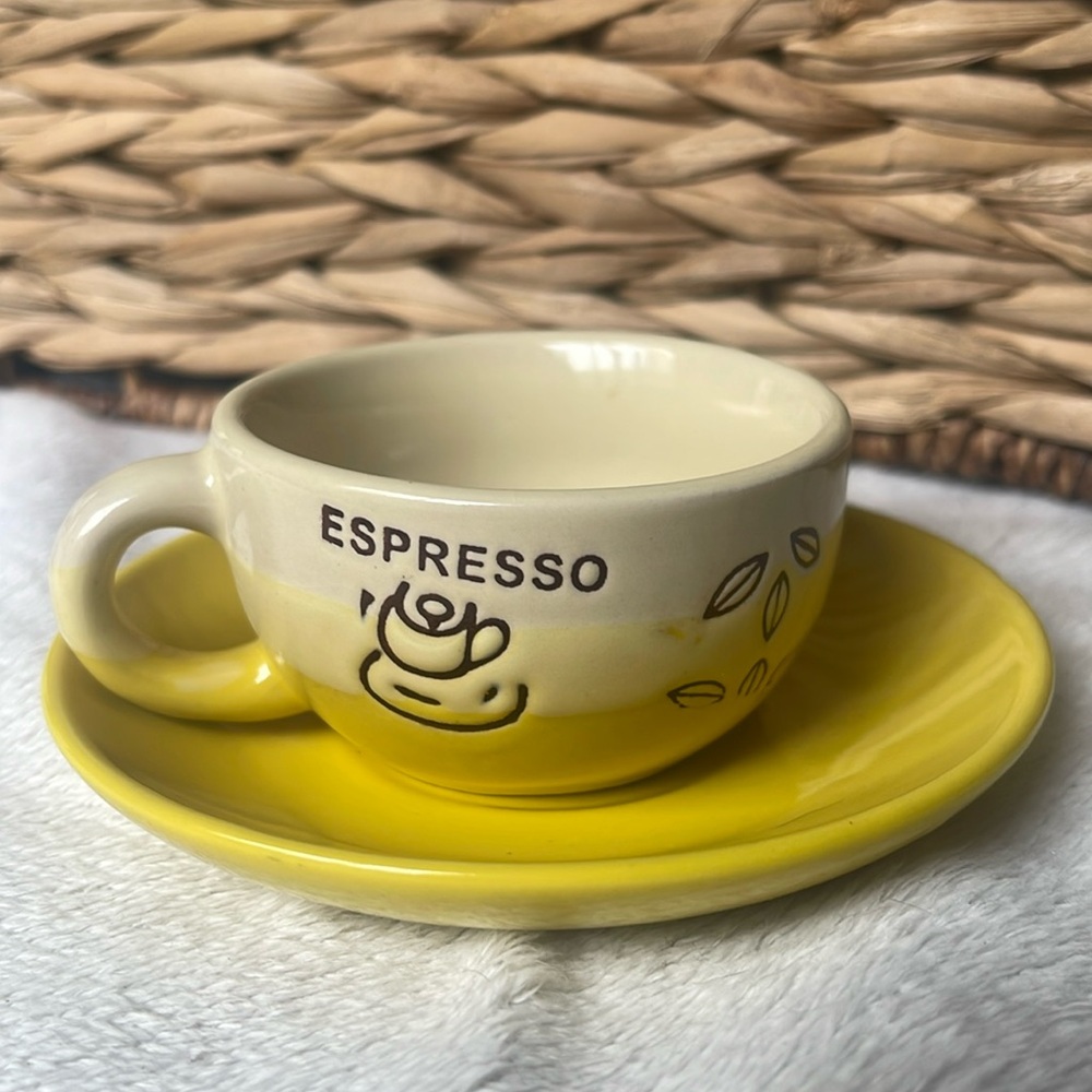 Espresso Cup and Saucer Yellow and Tan 2.67 ounces